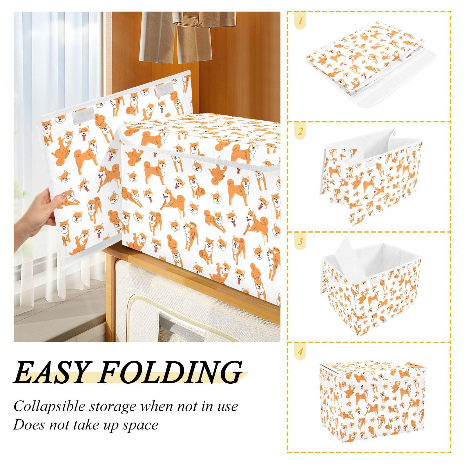 ❤️お取置品～^^❤️可愛い柴犬ちゃん柄⭐プチ訳あり⭐収納BOX♥️--215 Amazon｜収納ボックス 折り畳み式 柴犬 犬柄 かわいい 収納ケース ふた
